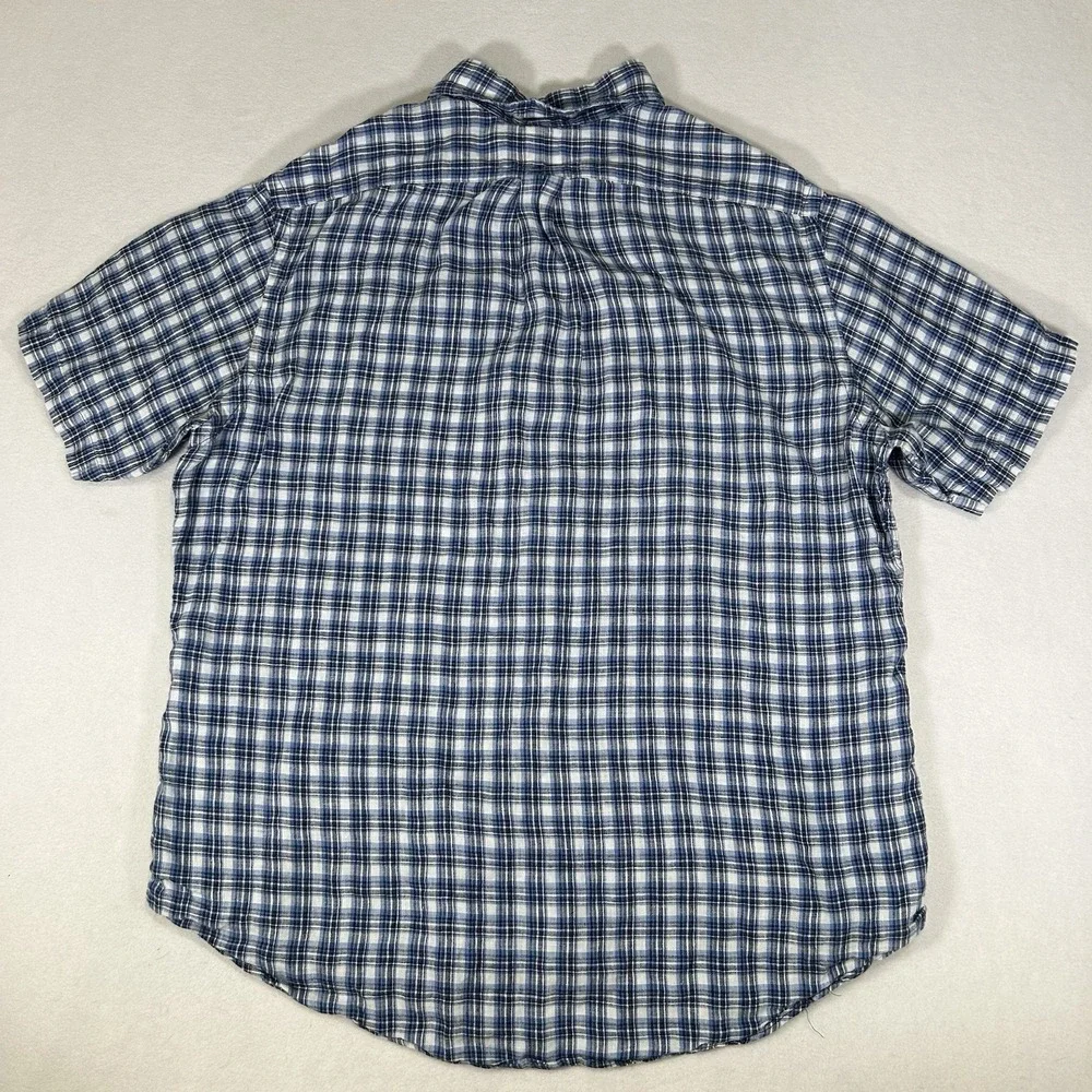 Polo Ralph Lauren Men's XL Blue Plaid 100% Linen Short Sleeve‎ Button Up Shirt - Picture 4 of 7